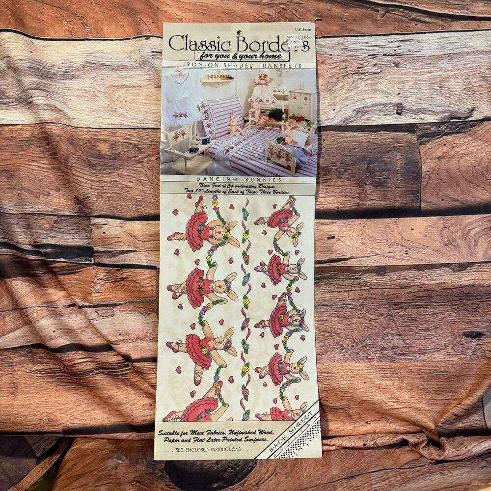 Vintage Backstreet Designs Dancing Bunnies Iron-On Shaded Transfers BS2060 NEW